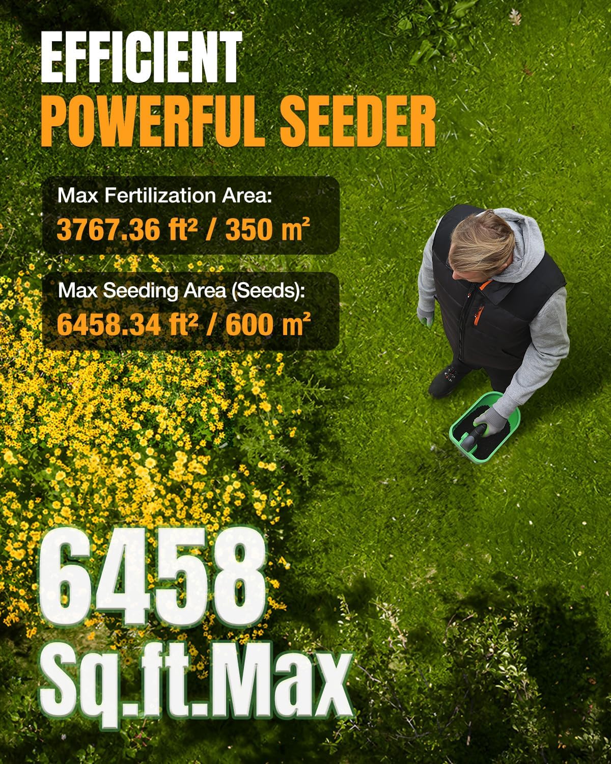X Cordless Battery Powered 7.2V Fertilizer Spreader, 8-Level Setting | 2H Runtime, 6 Speeds, 2.5L Capacity, up to