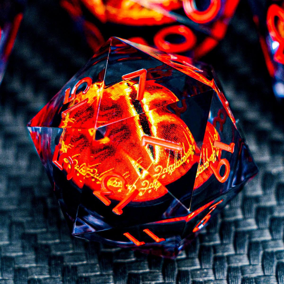 RPG Resin Dice Gazes Eye Dice Liquid Core Flaming RPG Sharp Edged Dice Set with Gift Box, Polyhedral RPG Dice Set