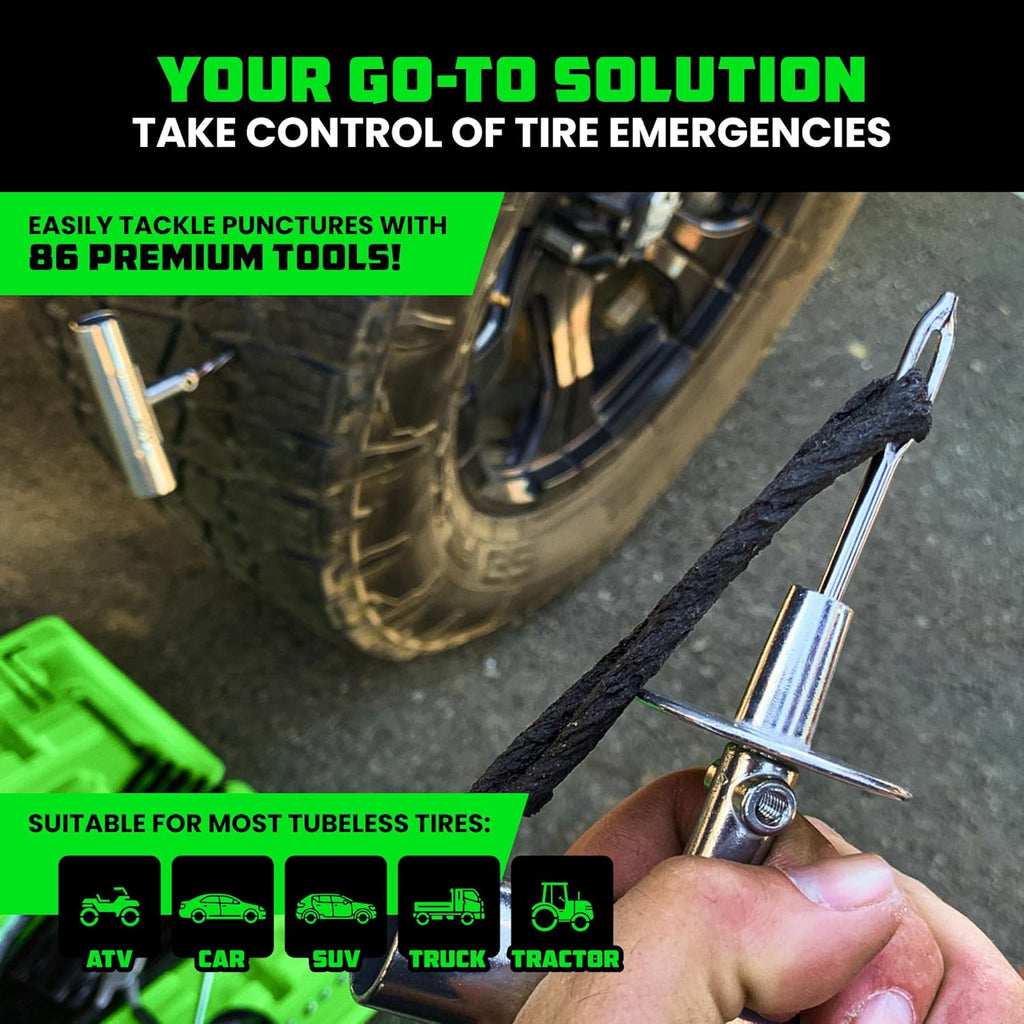 Tire Repair Kit (86-Piece) Professional Heavy Duty Tire Plug Kit to Fix Punctures & Patch Flats with Ease - Ultimate