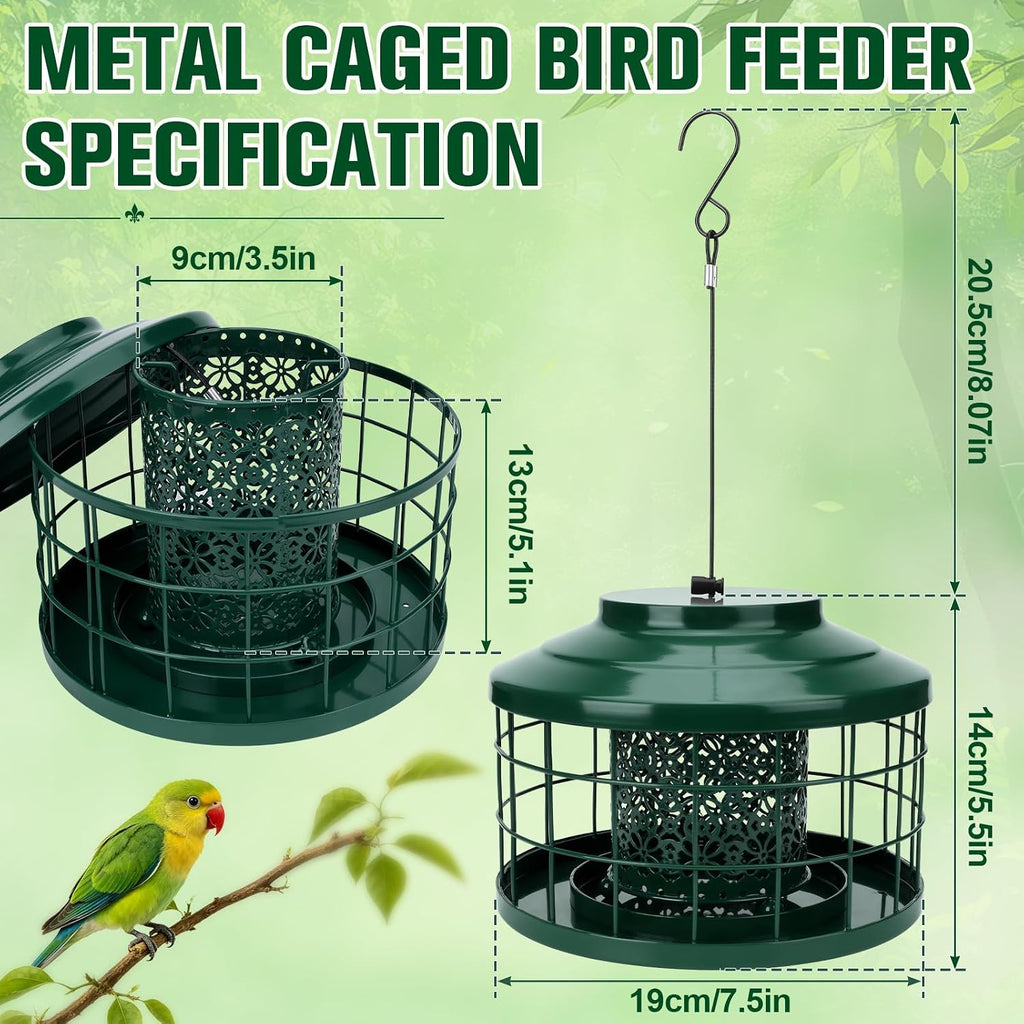Metal Caged Bird Feeder for Outdoors Hanging, Squirrel & Starling Proof