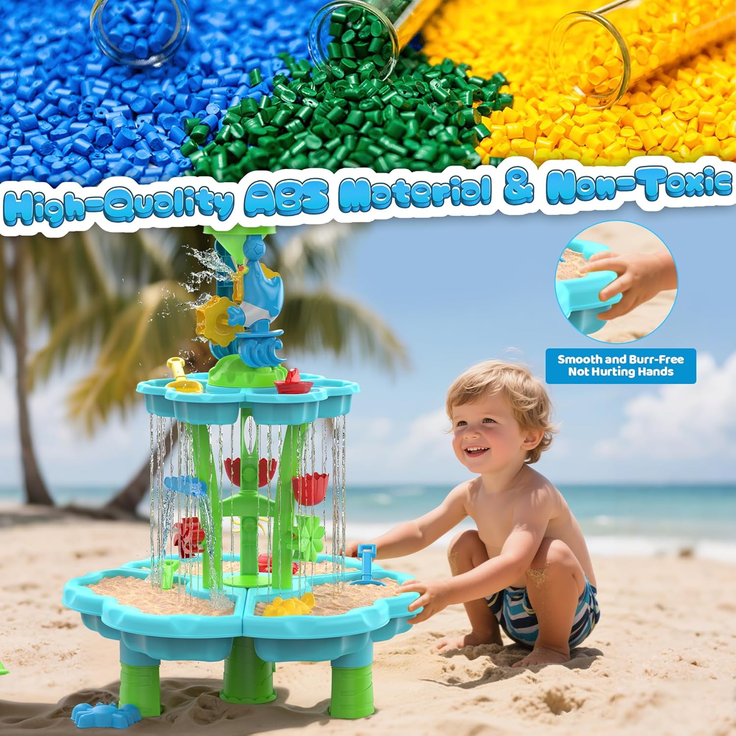 Kids Flower Water Sand Table for Toddlers - 2-Tier Outdoor Water Sand Play Table Toys for Boys Girls, Summer Splash
