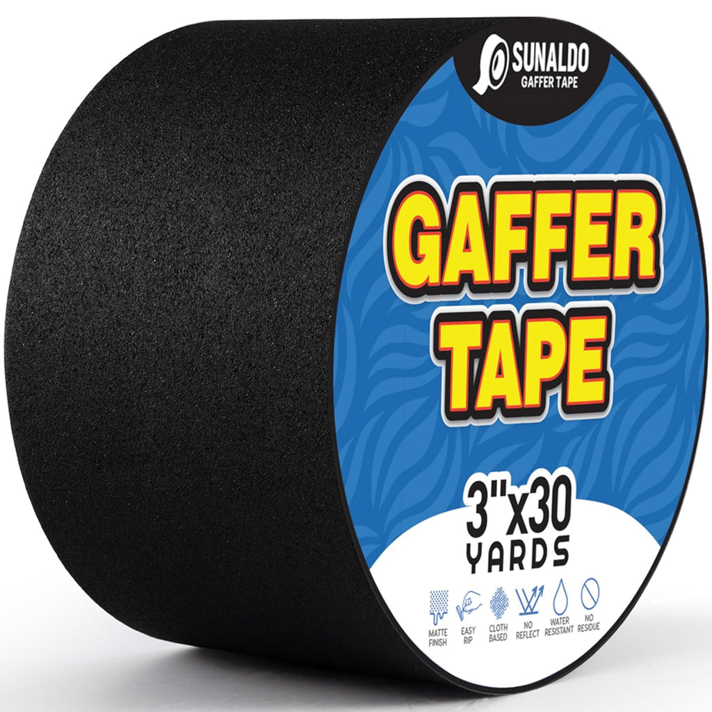 Gaffers Tape (3"x30 yards) Heavy Duty, Easy Rip, No Residue | Black