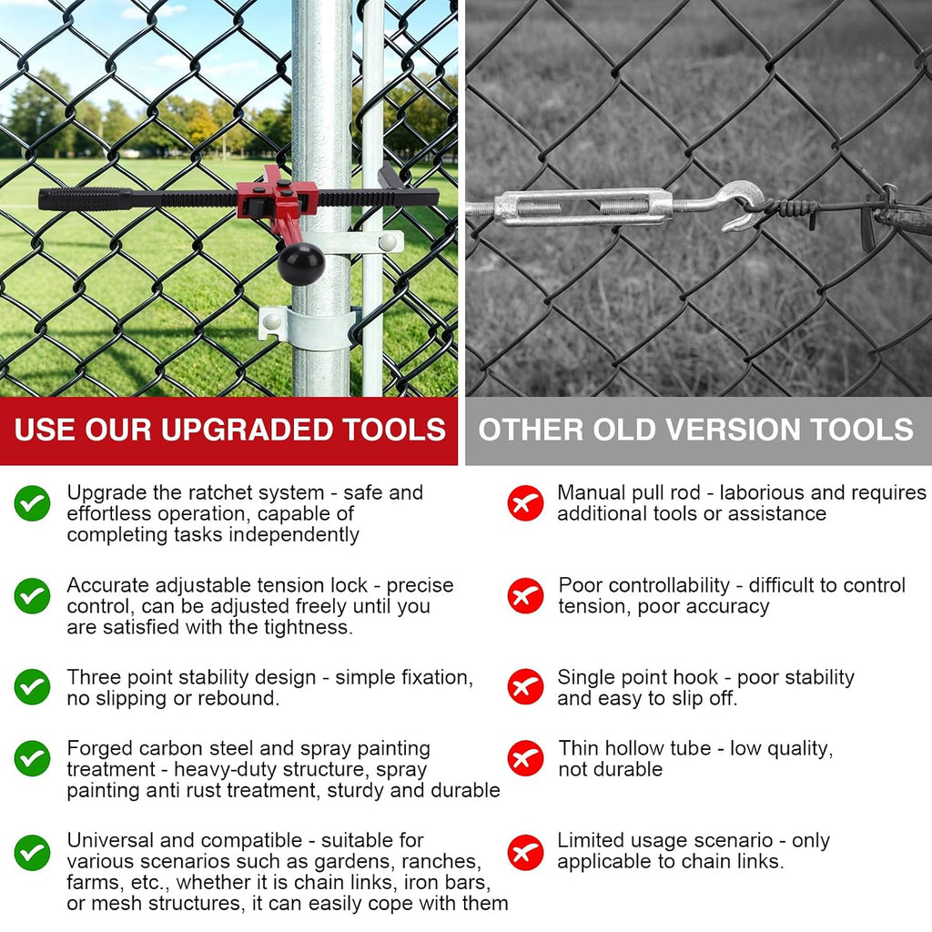 Chain Link Fence Stretcher Tool,15.8'' Metal Ratchet Wire Mesh Fence Tightener and Puller with Grooves,9'' Tension