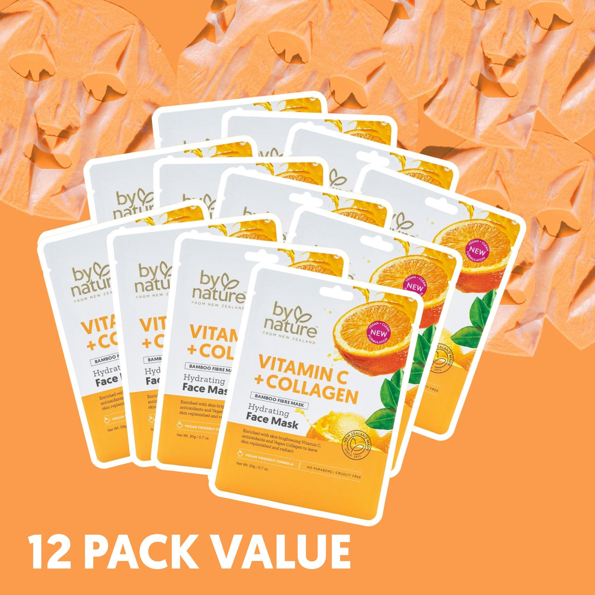 Vitamin C + Collagen Sheet Mask with Vitamin E - Pack of 12