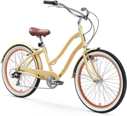 EVRYjourney Women's Steel Beach Cruiser Bike, Hybrid Bicycle, Step Through Frame with Rear Rack and Fenders, 26-Inch