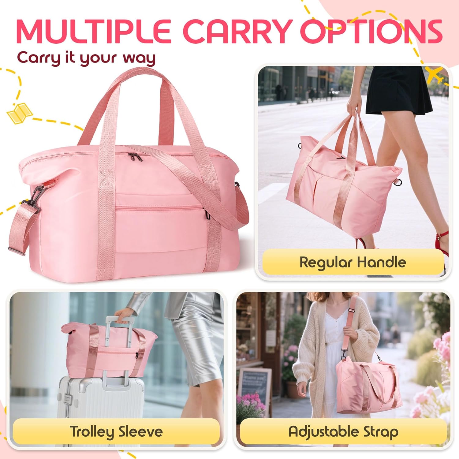 Duffle Bag for Travel, Carry-on Travel Bag with Trolley Sleeve, Sport Gym Bag for Women, Overnight Bag for Men