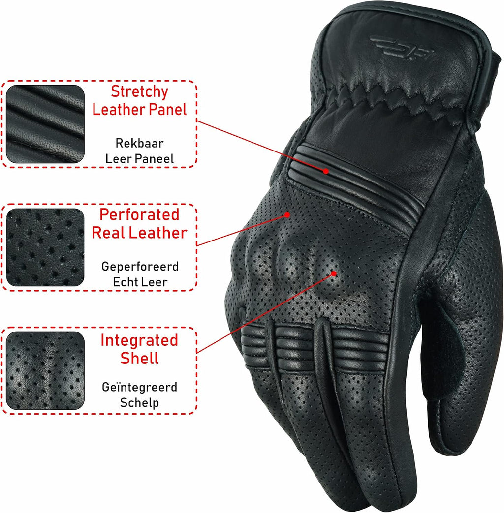 Motorcycle Gloves for Men and Women Summer Leather Riding Touchscreen with Hard Knuckle Perforated Breathable Biker