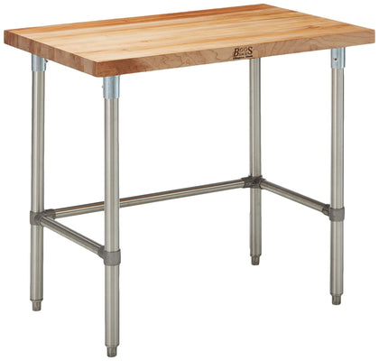 SNB09 Maple Top Work Table with Stainless Steel Base and Bracing, 60" Long x 30" Wide x 1-3/4" Thick