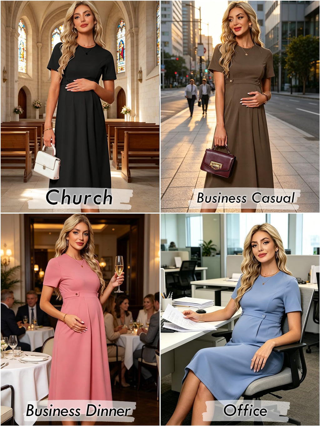 Maternity Work Dress Formal Business Office Blue