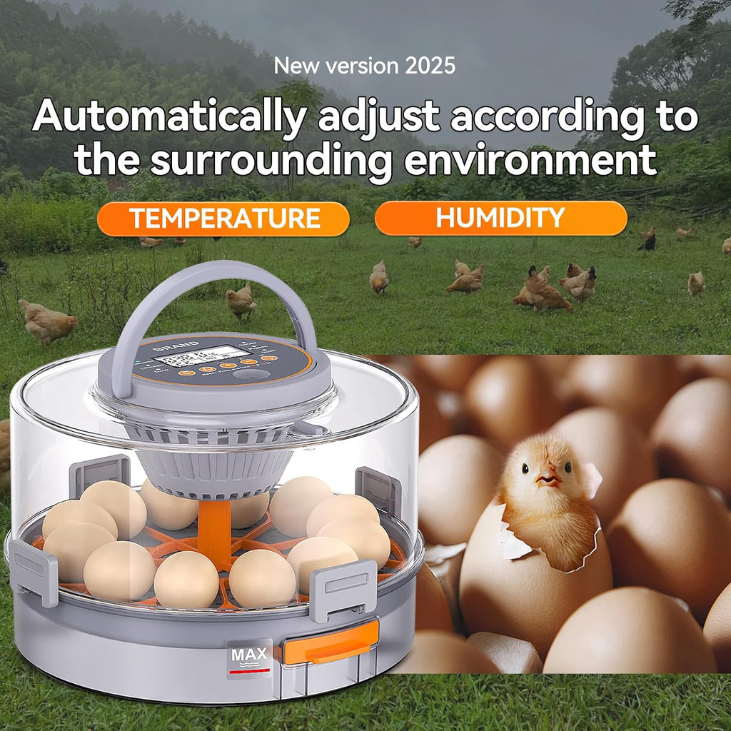 12 Egg Incubators for Hatching Eggs, Automatic Egg Turning & Humidity Control Intelligent Temp Eggs Candler for