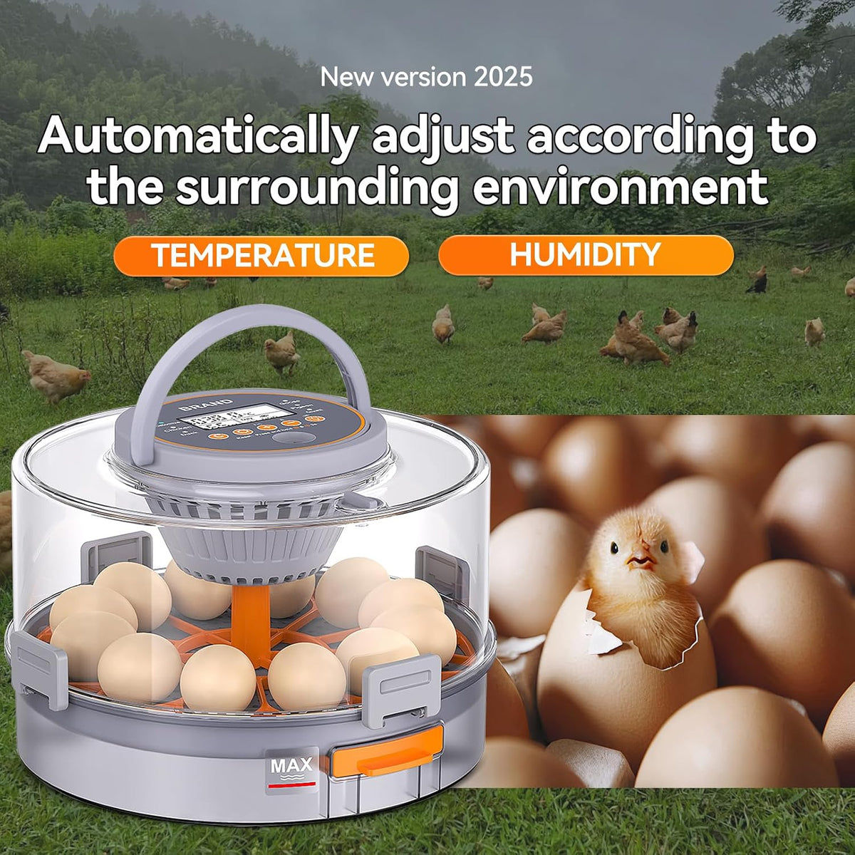 12 Egg Incubators for Hatching Eggs, Automatic Egg Turning & Humidity Control Intelligent Temp Eggs Candler for