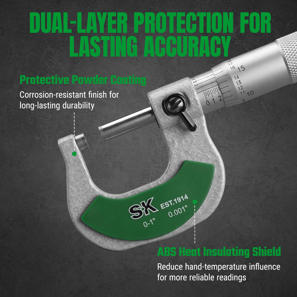 SK 0-1" Outside Micrometer, 0.0001" Resolution, ±0.00015" Accuracy