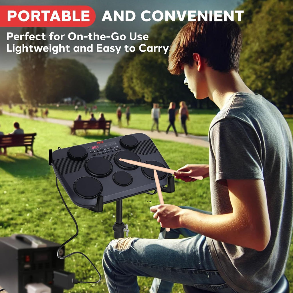 Electronic Tabletop Digital Drum Set, Compact Portable Drum Pad Kit w/ 7 Touch Sensitive Drum Pads and Pedals, 273