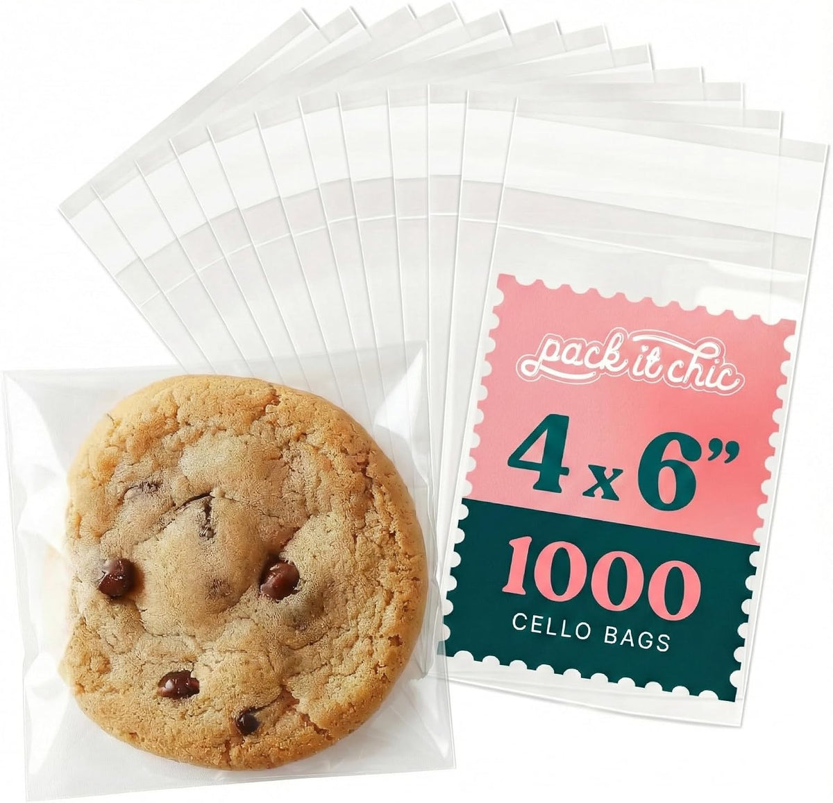 4x6 Clear Cookie Bags With Seal (1000 Pack) - Self Sealing Cellophane Bags