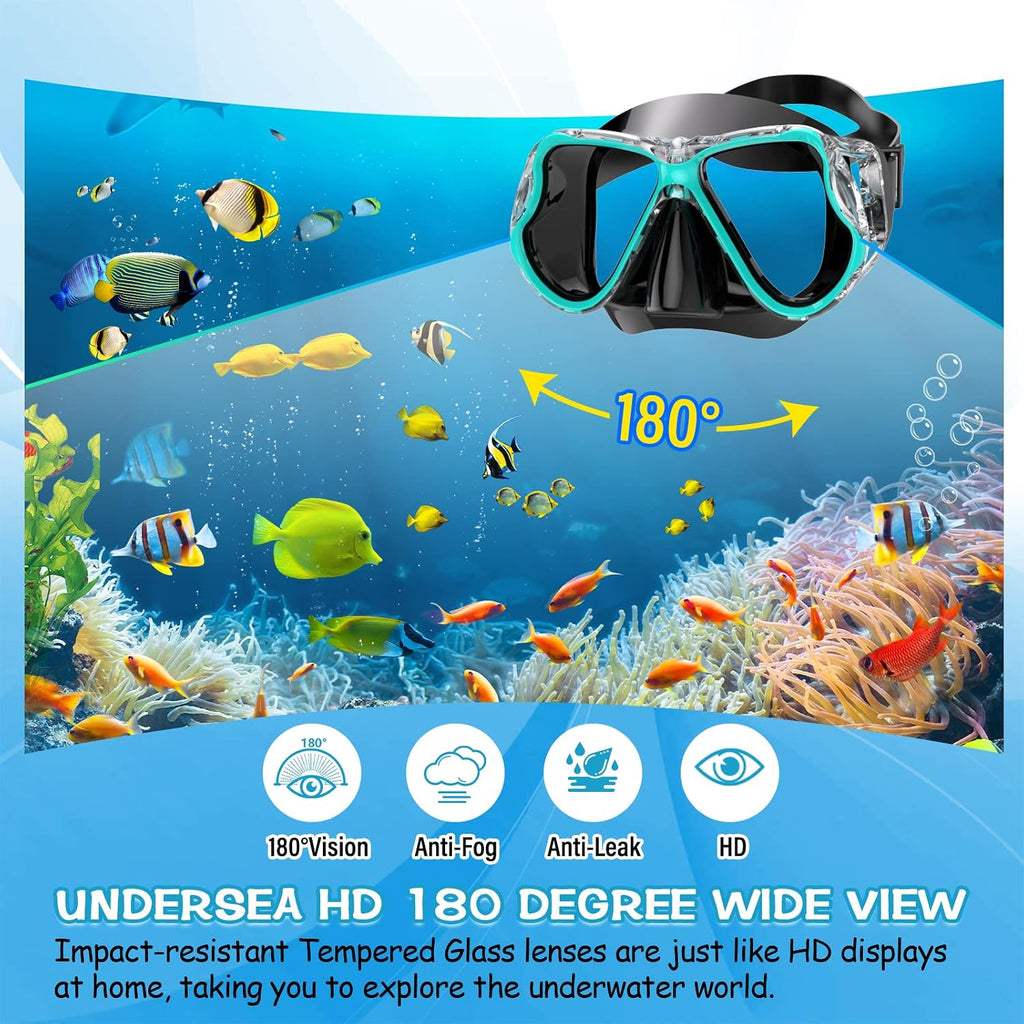 Snorkeling Gear for Adults Kids, Dry Snorkel Mask Set Anti-Fog | Panoramic Wide View Leak-proof, Swim Diving Mask