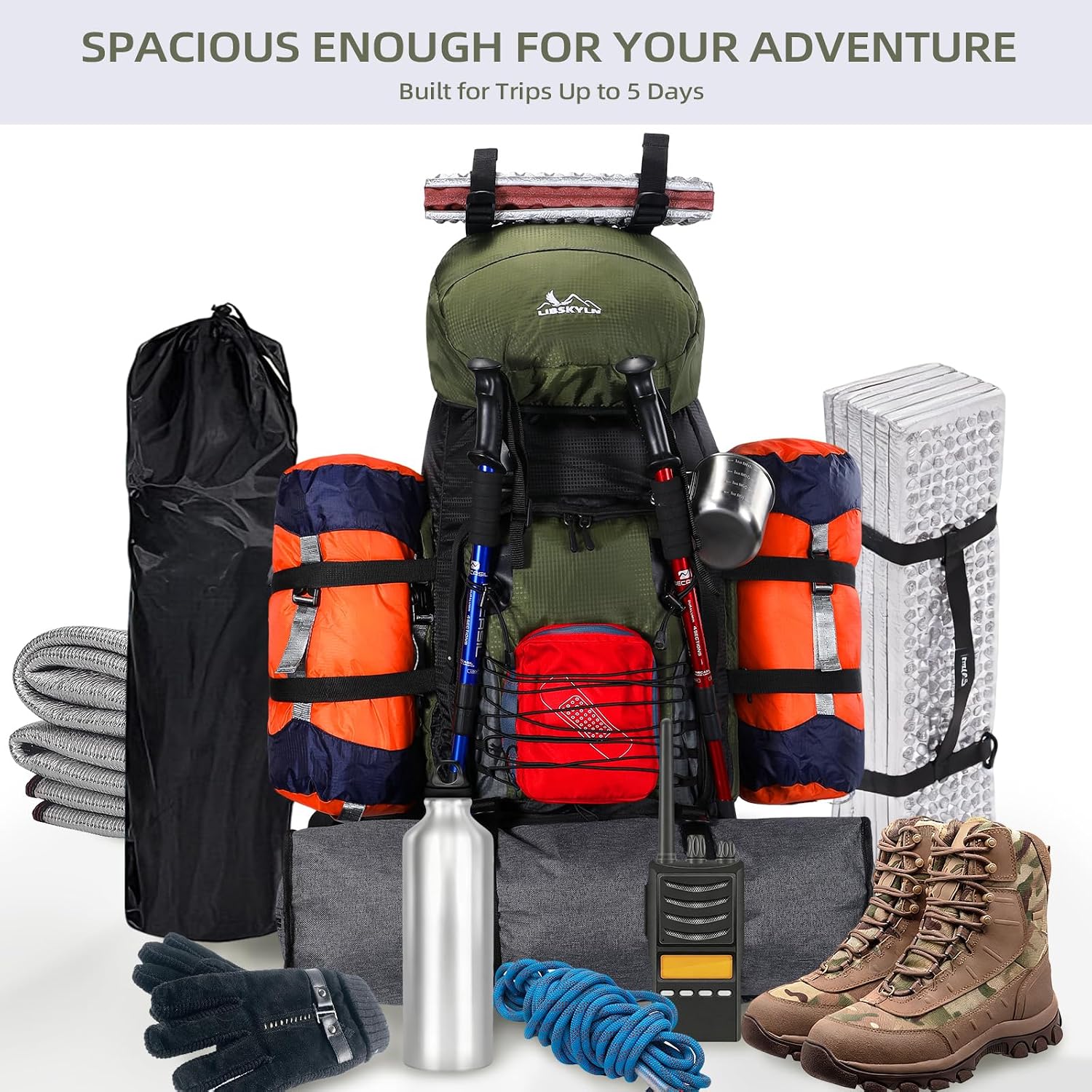 90L Hiking Backpack, Camping Travel Backpack with Rain Cover Lightweight Travel Daypack for Climbing Camping Touring
