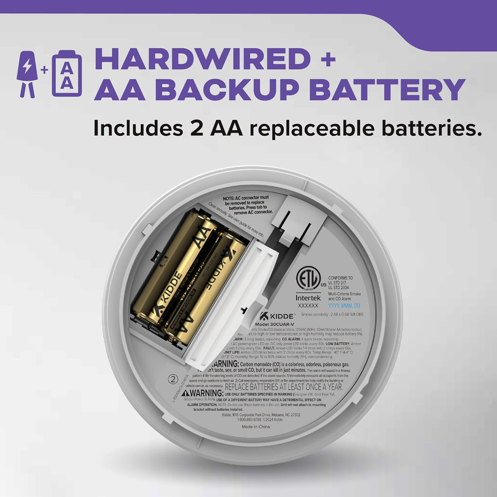 Smoke and Carbon Monoxide Detector, Hardwired with AA Battery Backup, Voice Alerts, Interconnectable, LED Status