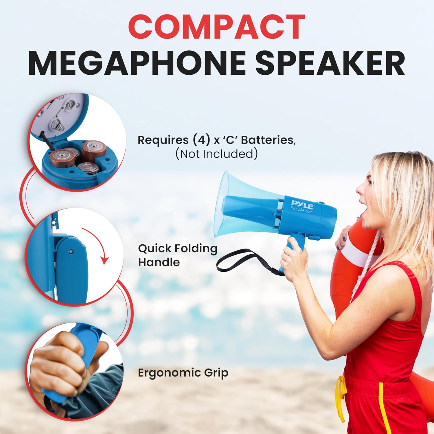 40W Megaphone Bullhorn Speaker, Rechargeable Battery with Siren, LED Lights, Adjustable Volume, and 1000+ Yard