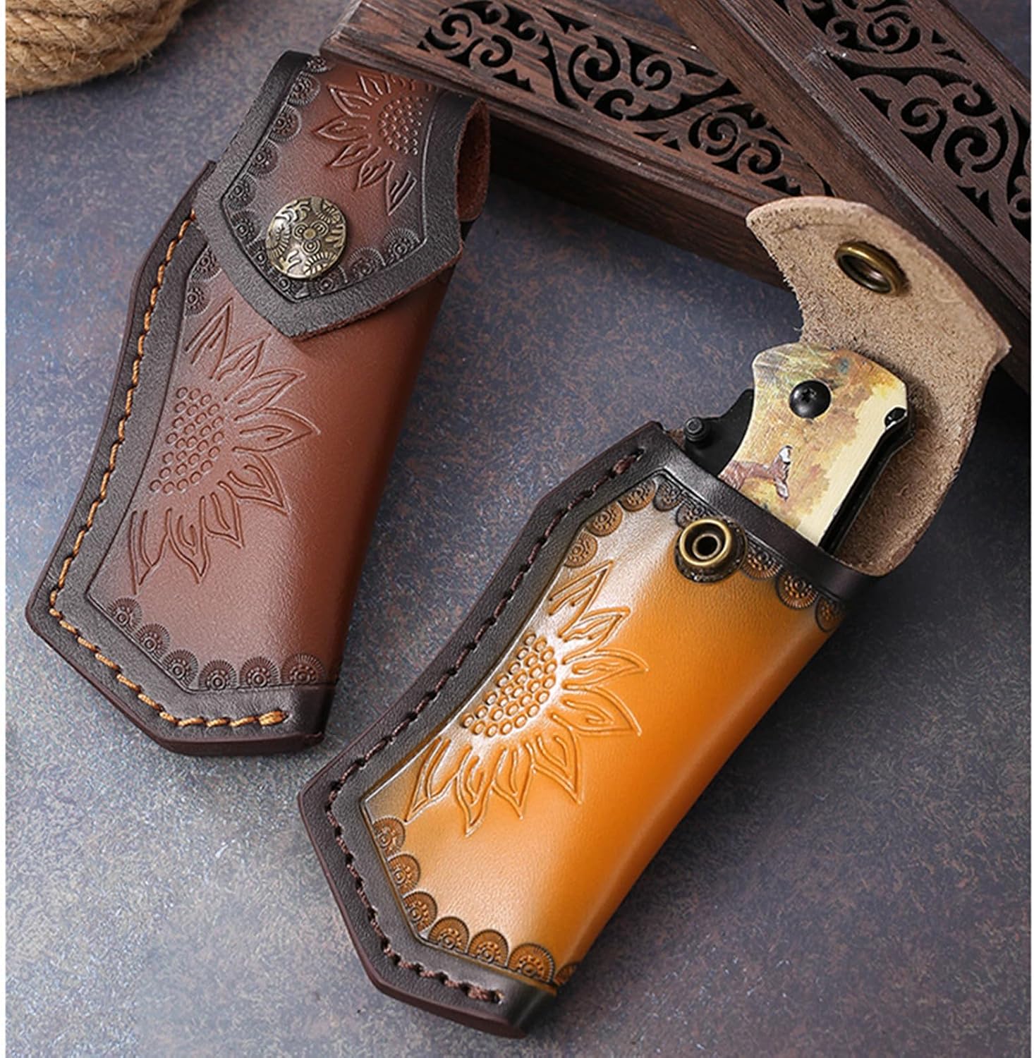 1Pc Pocket Knife Sheath Leather Folding Knife Holster Belt Pouch for 5" Folding Pocket Knife Case Outdoor Camping EDC