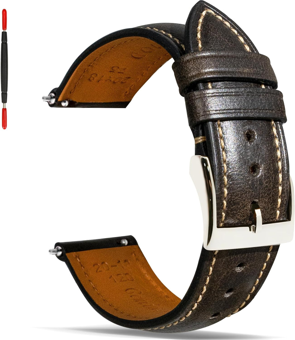 Quick Release Leather Watch Band 14mm 16mm 18mm 19mm 20mm 21mm 22mm 24mm,Vintage Oil Wax-tanned Pull-up Men's Watch