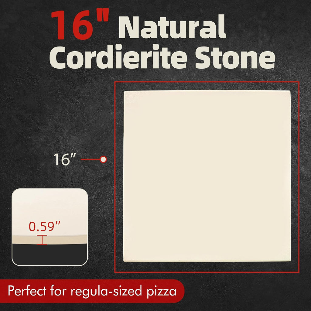 16" Square Pizza Stone, Heavy Duty Cordierite Pizza Pan for Grilling & Pizza Oven, High Temperature Resistant Baking