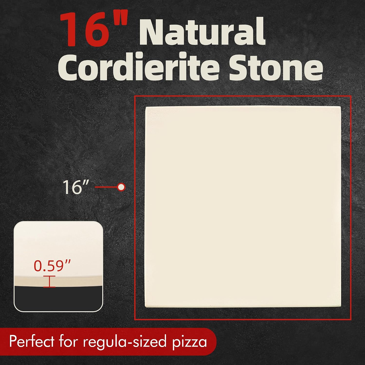 16" Square Pizza Stone, Heavy Duty Cordierite Pizza Pan for Grilling & Pizza Oven, High Temperature Resistant Baking