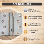 Spring Hinges – Commercial Grade Satin Chrome 4.5 Inch Square 2-Pack