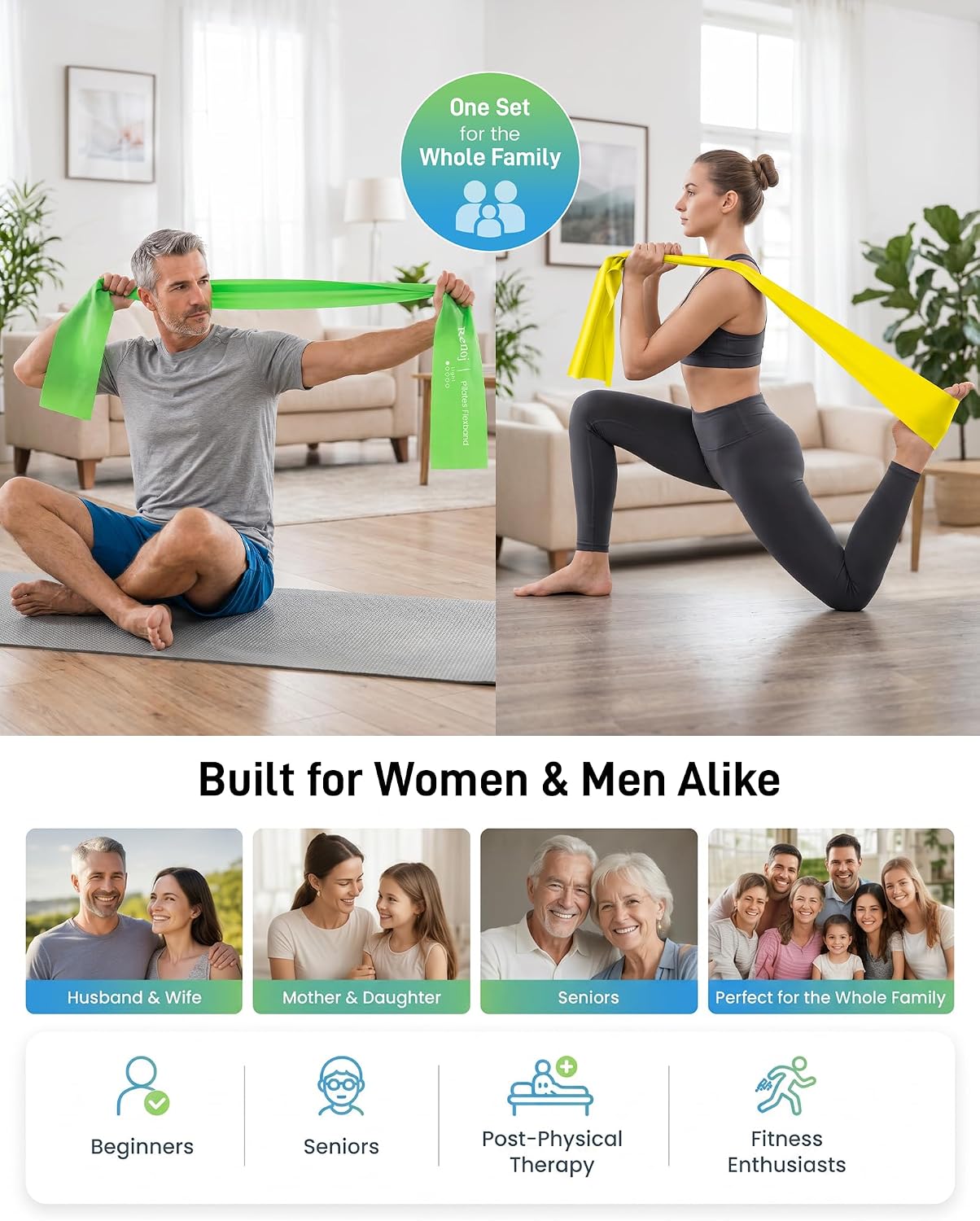 Pilates Flexbands, 5-Pack Latex-Free Resistance Bands Set – Exercise Bands for Pilates, Yoga, Stretching & Physical