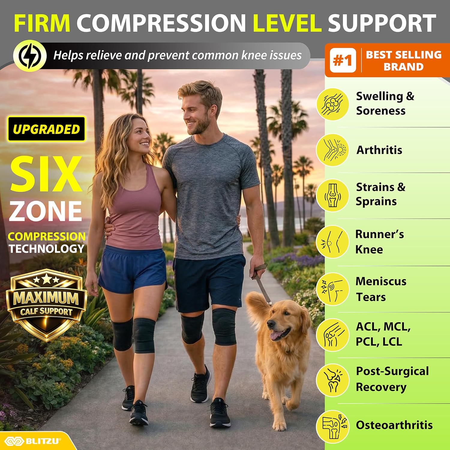 Knee Brace for Meniscus Tear 2 Pack, Knee Compression Sleeve for Men and Women, Knee Support for Arthritis, Swelling