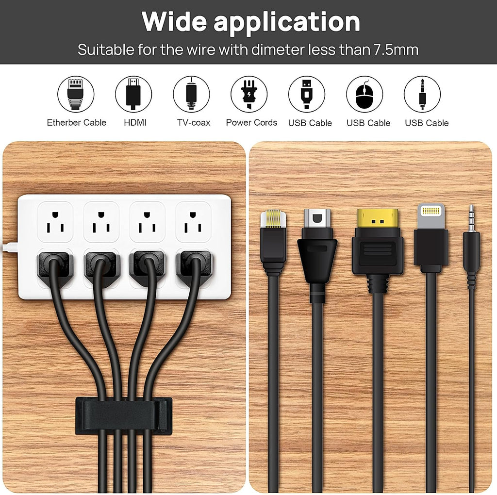 Cable Management Clips, 20Pcs Cord Organizers Wire Clips Cord Holder for TV PC Ethernet Cable Desk Home Office (Black)