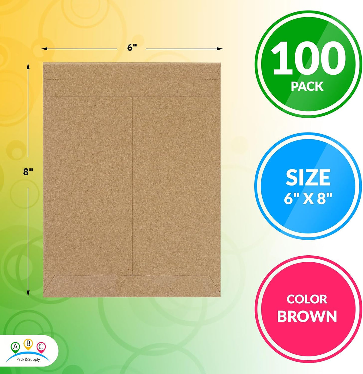 Rigid Mailers 6 x 8 Inch, Brown Cardboard Envelopes, Self Seal Tear Strip, 550 GSM Paperboard, Stay Flat Design, Pack