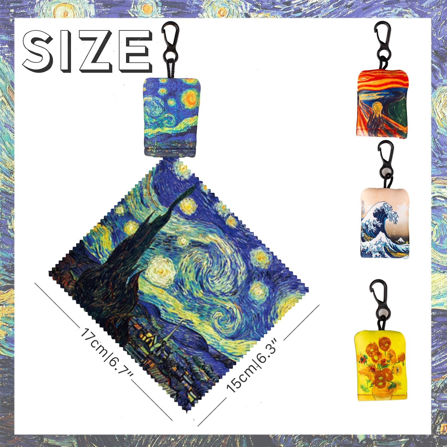 Glasses Cleaning Cloth,Microfiber Eyeglass Cleaner Art Design Keychain 4PCS | Double-Sided Microfiber Cleaning Cloths