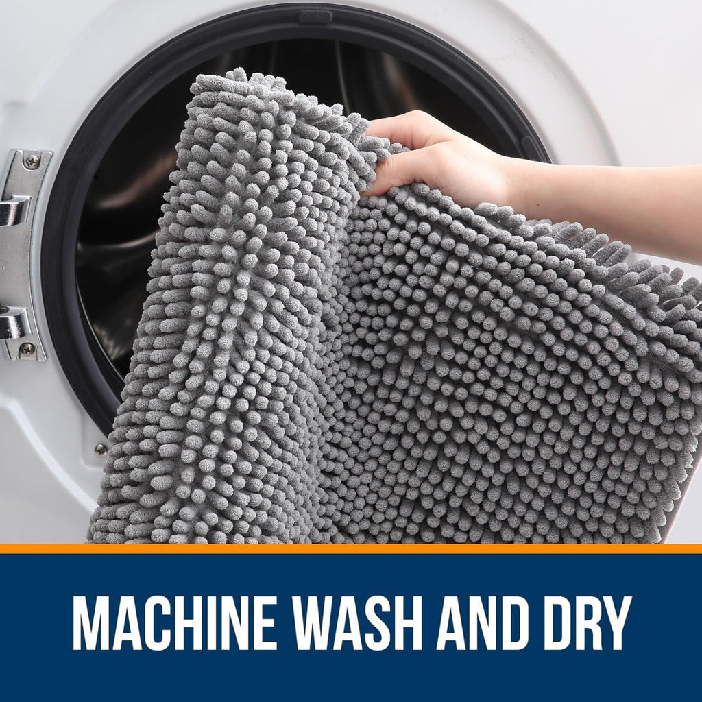 Bathroom Rugs 30x20, Extra Soft Absorbent Chenille Bath Rugs | Grey, Quick-Drying Rubber Backing, Machine Washable