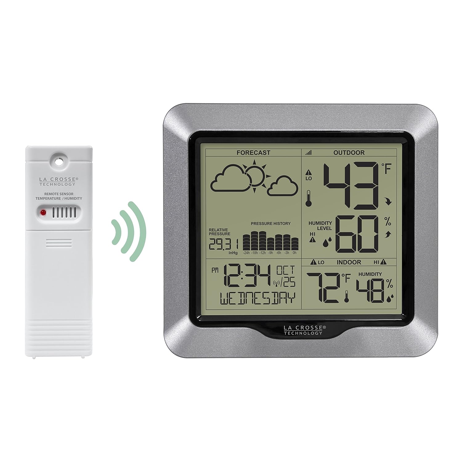 308-1417 Wireless Barometric Pressure Weather Station with WWVB Time, 330ft | Advanced Forecast