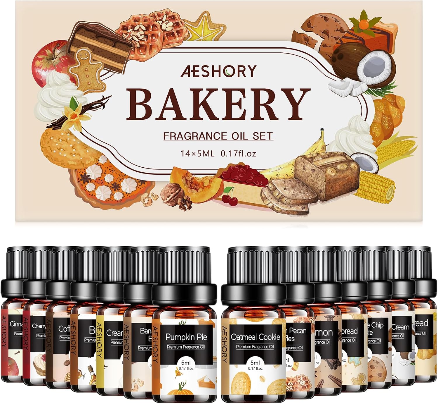 Bakery Essential Oils Set - Fragrance Oil for Diffusers, Candle Making - Pumpkin Pie, Coffee Cake, Oatmeal Cookie