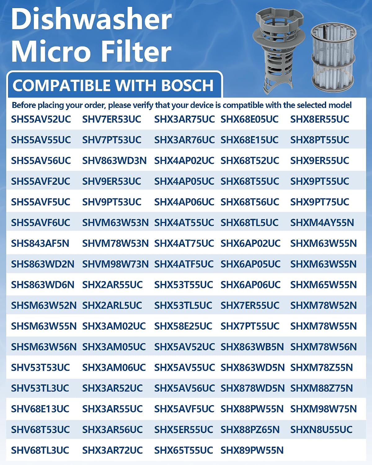 SHS843AF5N SHX3AR75UC SHX5AV52UC SHX65T55UC Dishwasher Filter Fit for Bosch