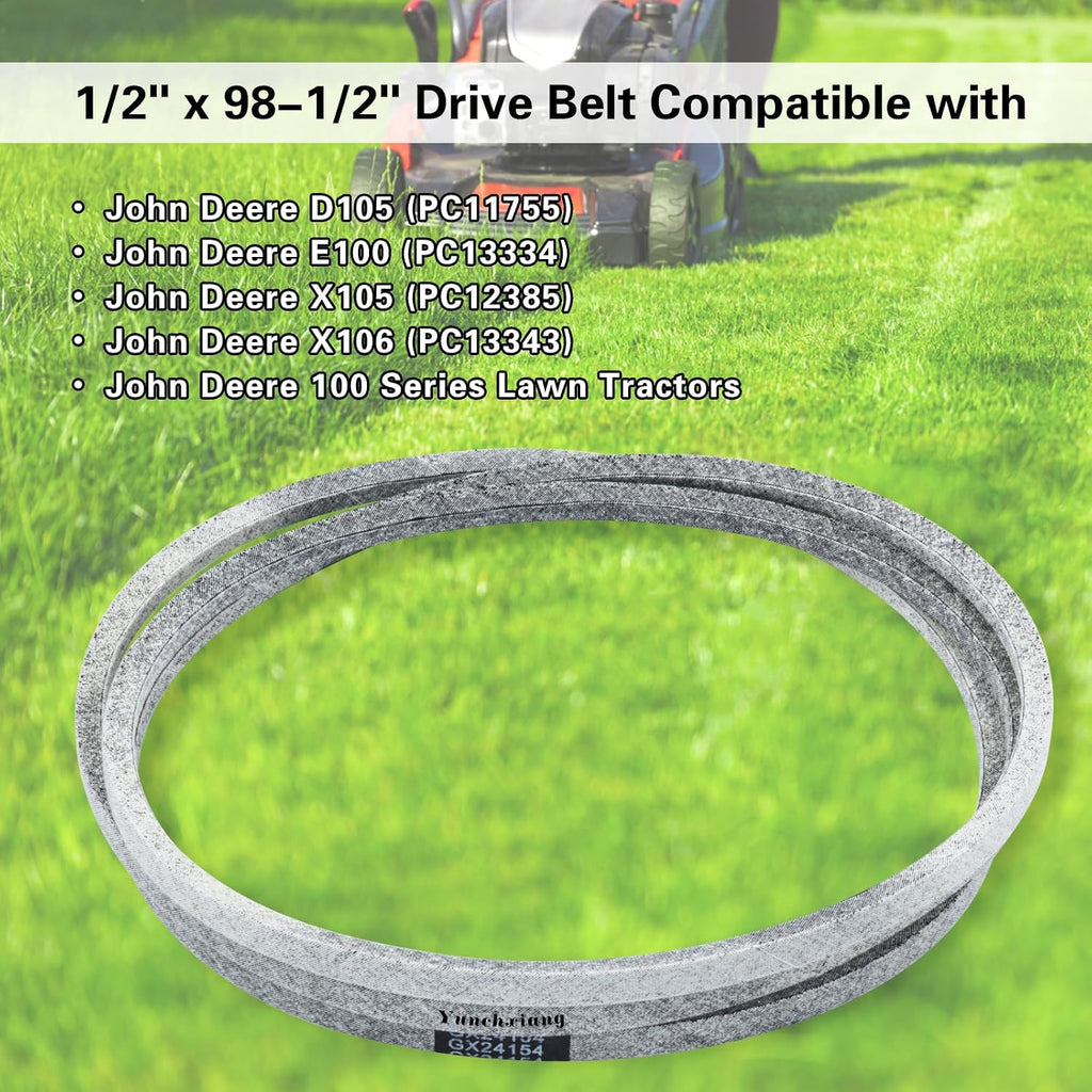 GX24154 Drive Belt Kevlar for John Deere D105, E100, X105, X106 Riding Mowers, Replaces M41668, GX24154 Drive Belt John Deere - 1/2" x 98-1/2"
