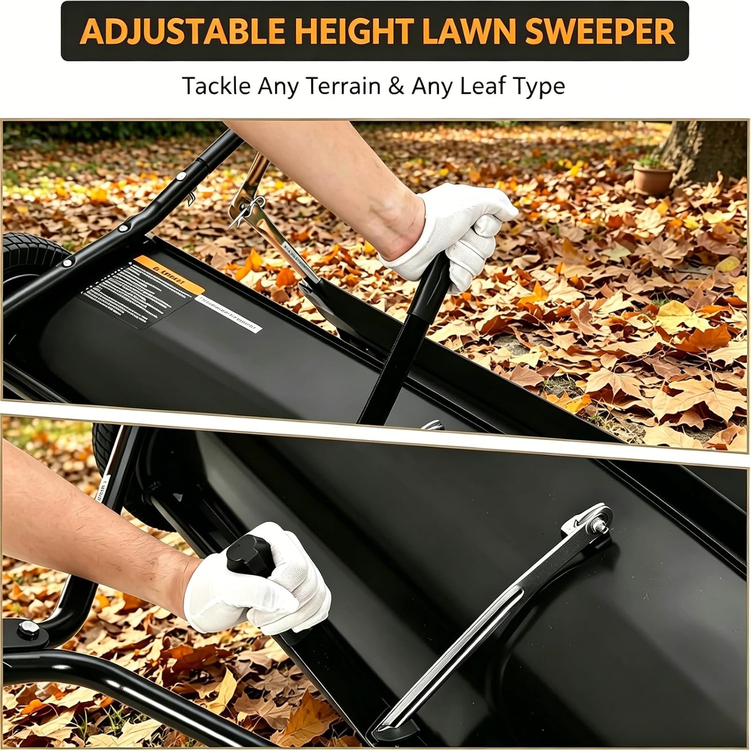 42" Large Capacity Pull Behind Lawn Sweeper with Adjustable Sweeping Height - Leaf & Grass Collector with Dumping