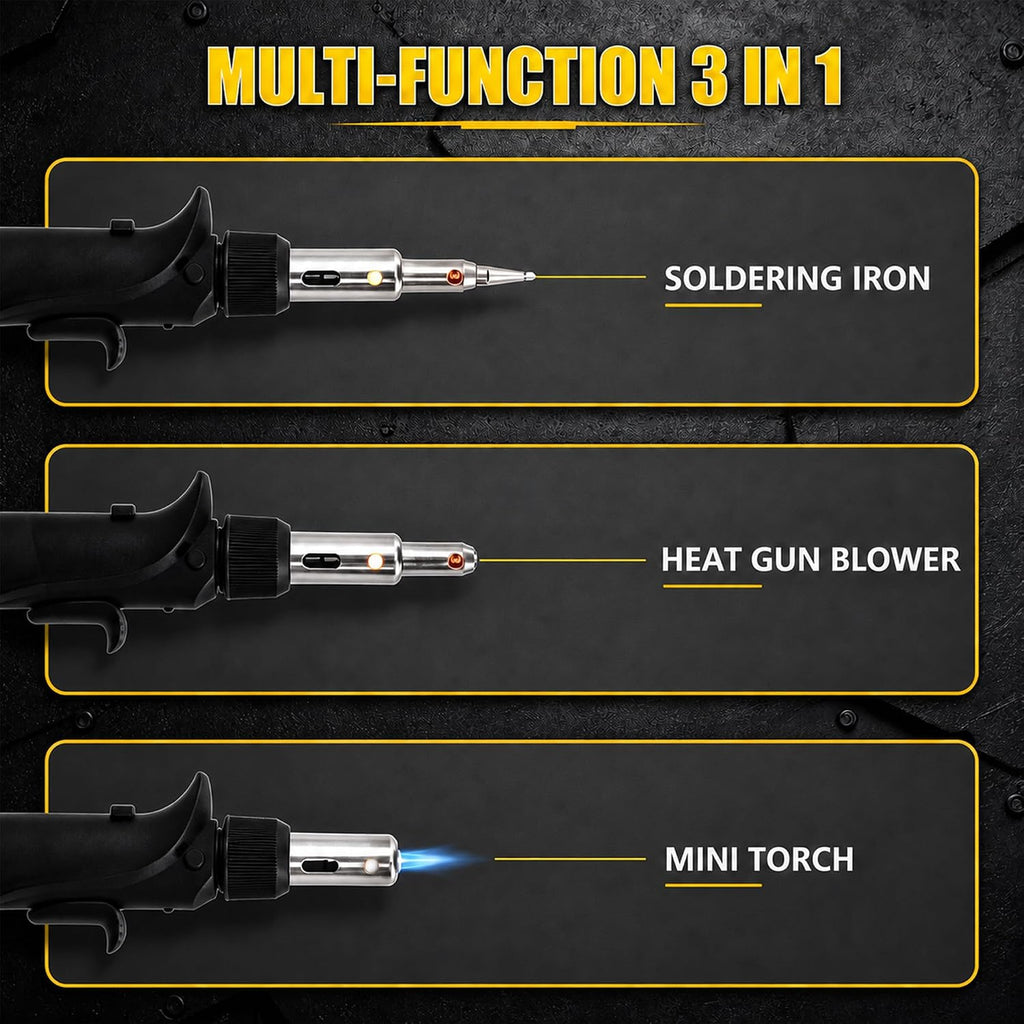 Butane Soldering Iron Kit Self Ignite Gas Torch with 6 Tips | Self-ignite butane soldering torch with adjustable
