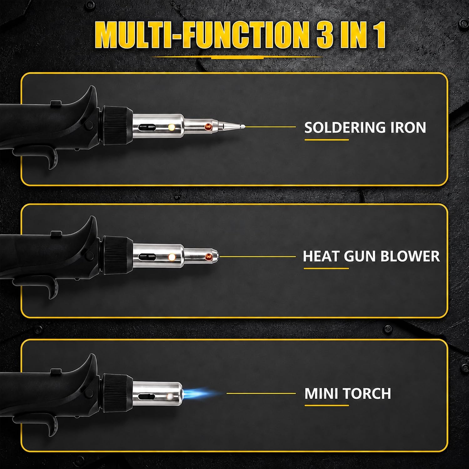 Butane Soldering Iron Kit Self Ignite Gas Torch with 6 Tips | Self-ignite butane soldering torch with adjustable
