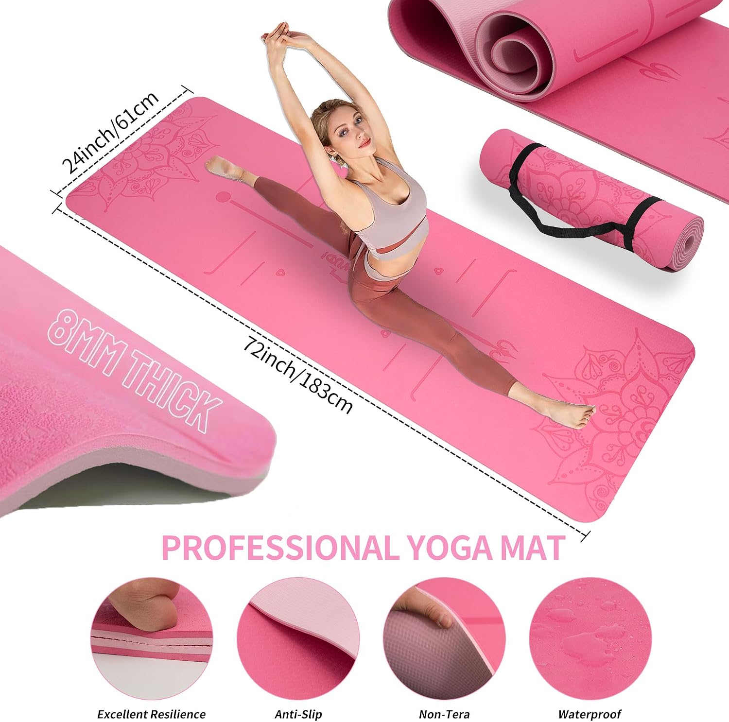 Yoga Mat Thick, 6 Fabric Resistance Bands, 2 Pack Yoga Blocks, Home Workout Equipment Essentials Starter Kit for