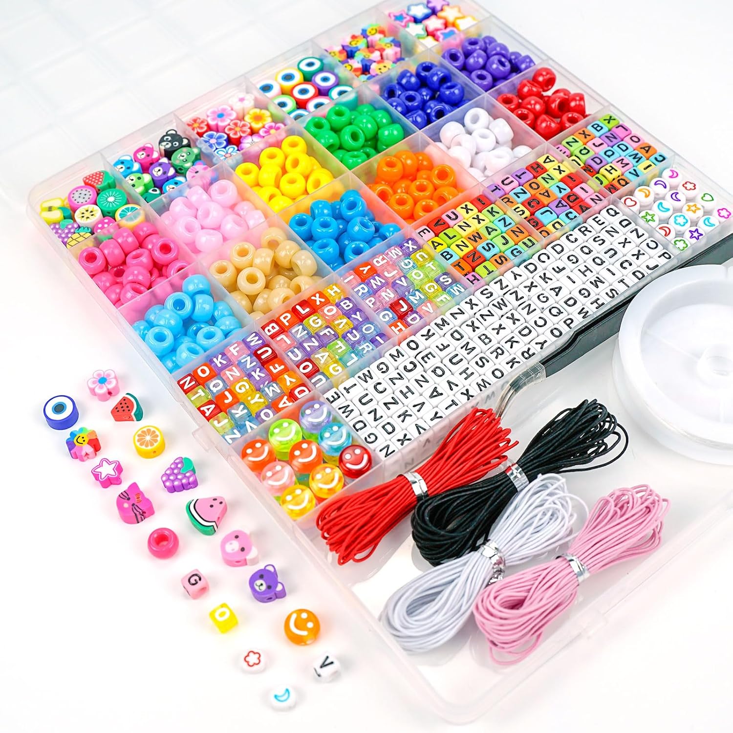 Bracelet Making Kit, Beads for Bracelets Making Pony, Kandi, Polymer Clay, Smile Face & Letter Beads for Jewelry