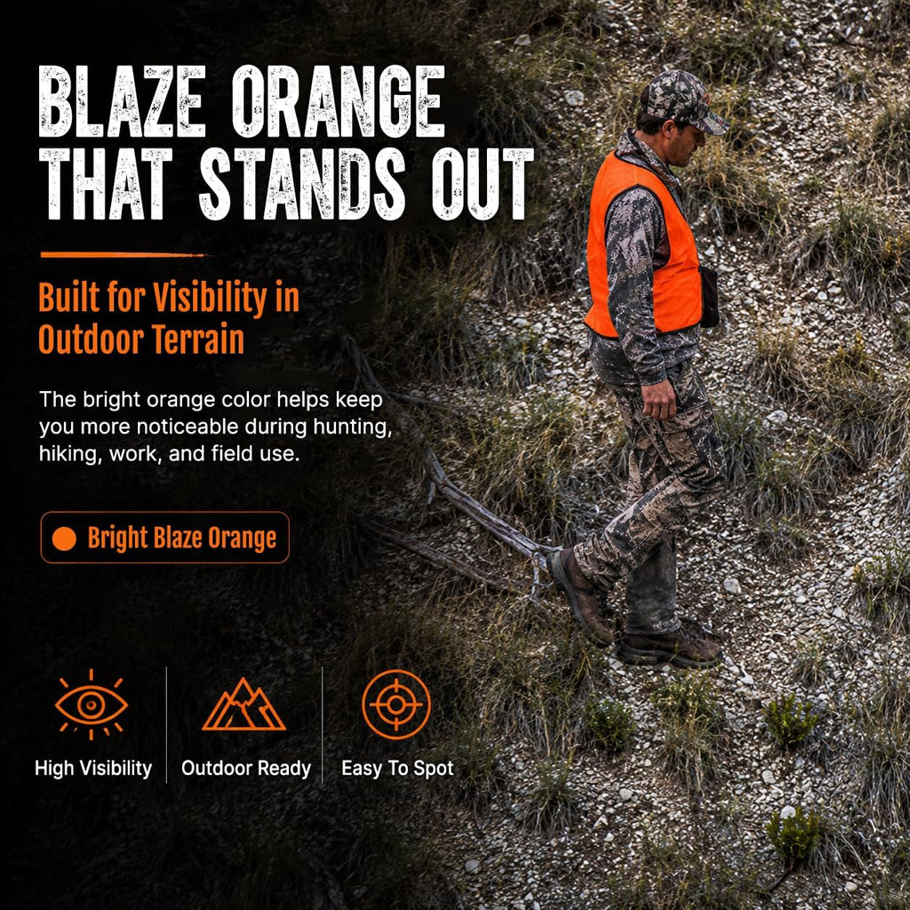 Lightweight Mesh Blaze Orange Hunting Safety Vest - Ultralightweight & Breathable, Visible Day & Night