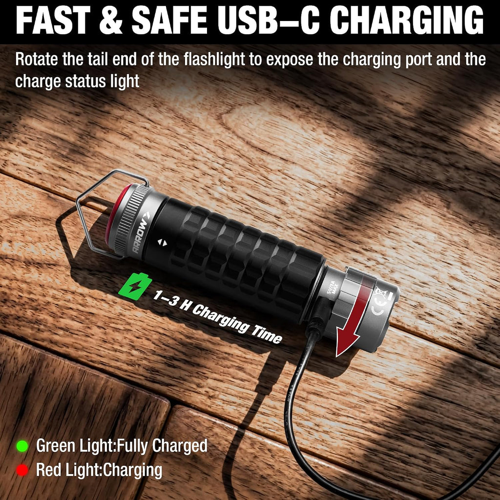 Arrow 2-in-1 Portable Camping Lantern and Flashlight with 3 Modes, USB-C Rechargeable LED Lantern with Battery