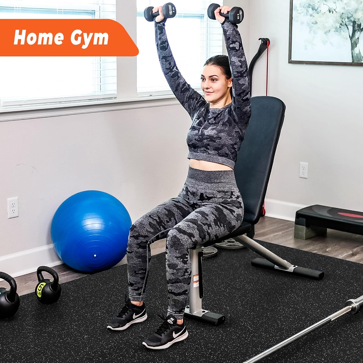 0.4'' Thick 24 Pcs 96 Sq Ft Rubber Top Exercise Equipment Mats, High Density EVA Foam Mats with Rubber Top