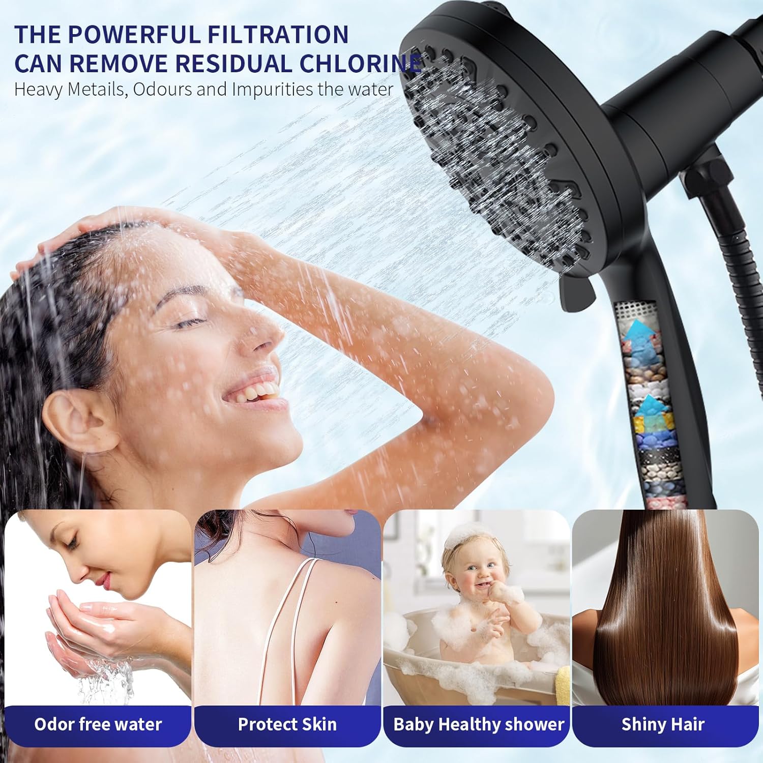 Filtered Shower Head with Handheld, Magnetic Adjustable, Matte black | High Pressure 9 Spray Modes, Hard Water