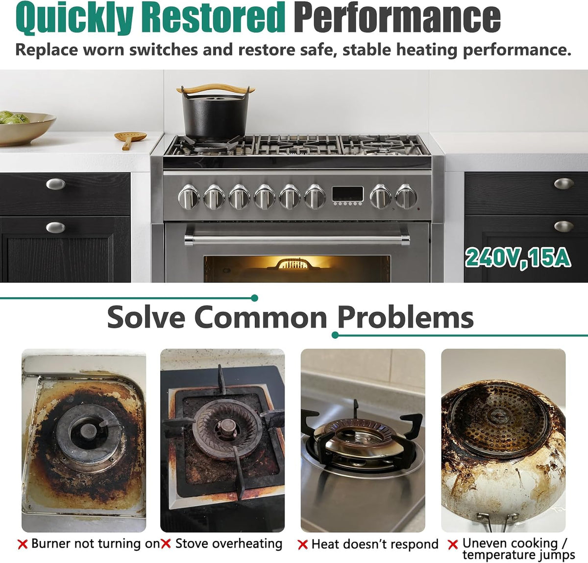 DG44-01007B Triple Burner Switch for Samsung Range, Replace DG44-01007A