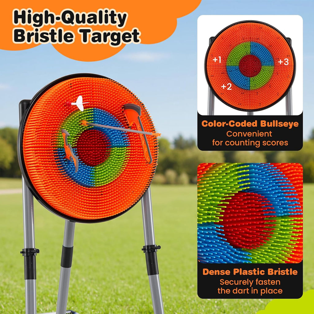 Axe Throwing Bristle Target, 4-in-1 Plastic Throwing Axes Game Set w/ 12 Darts, 5 Arrows & Bow