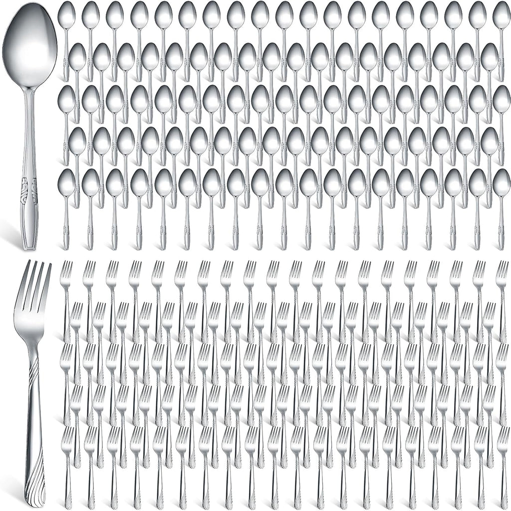 200 Pieces Forks and Spoons Silverware Set Stainless Steel Dinner