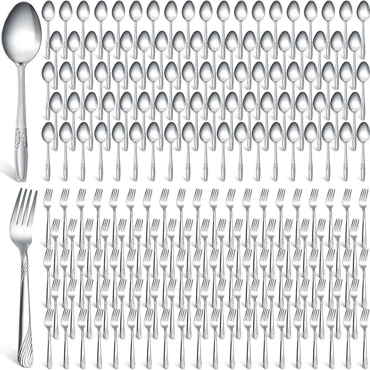200 Pieces Forks and Spoons Silverware Set Stainless Steel Dinner